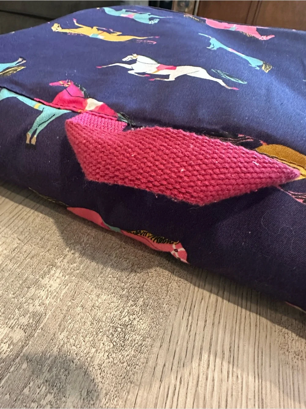 Joules Navy Crossbody Bag with Pink Strap and Multicolor Horse Print